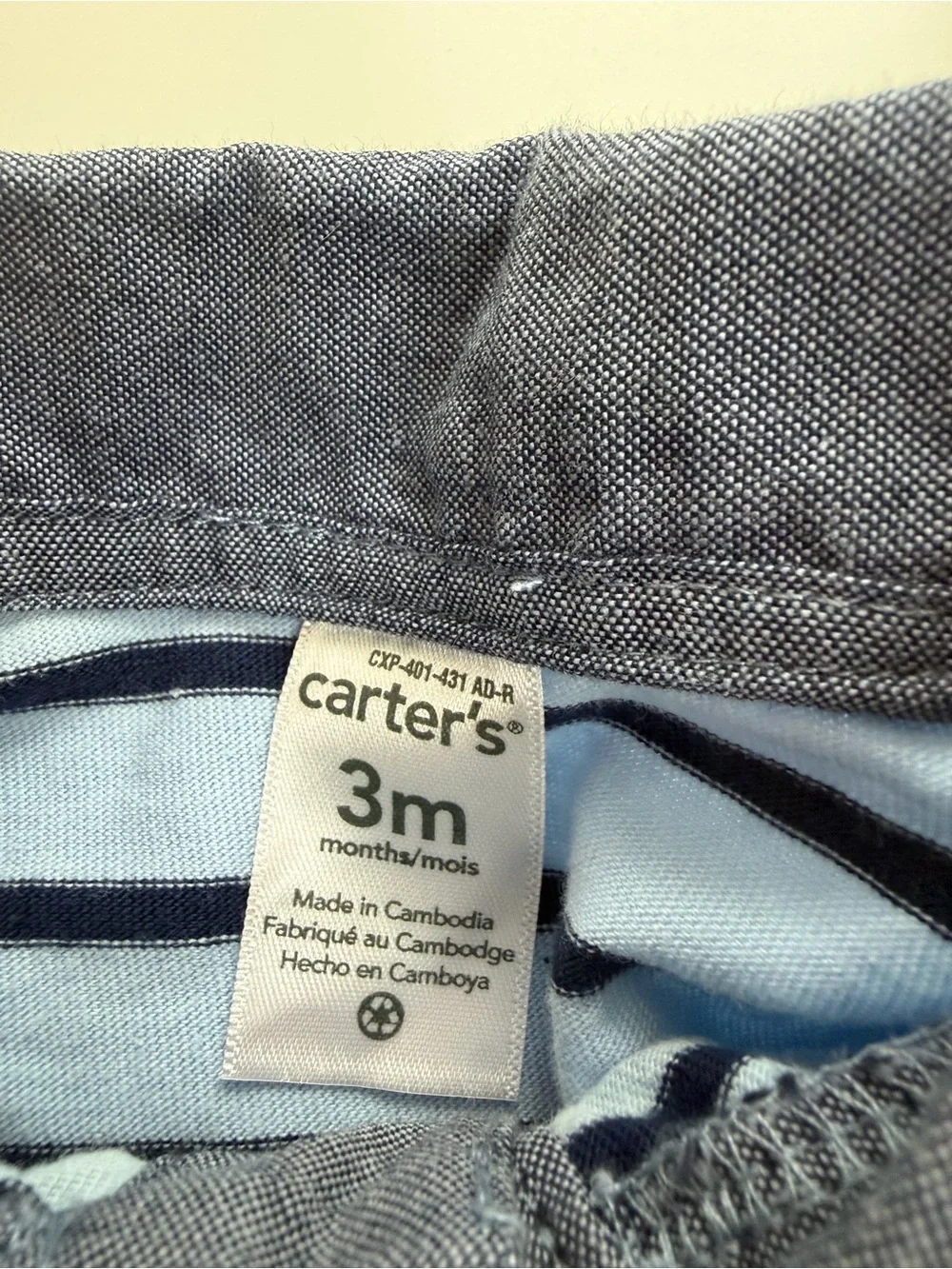 Carter's Light Blue & Navy Striped Polo Romper